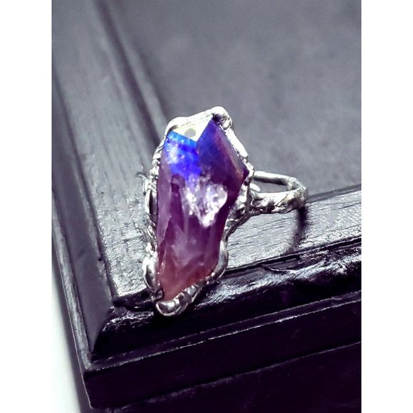 Amethyst rainbow aura crystal ring adjustable - Picture 4 of 12